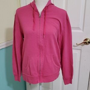 Hanes Barbie Pink Kangaroo Pockets Relaxed Fit Zippered Hoodie Lounging M